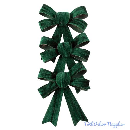 Bársony masni készlet, 9 x 10cm, 3db. - Sötétzöld