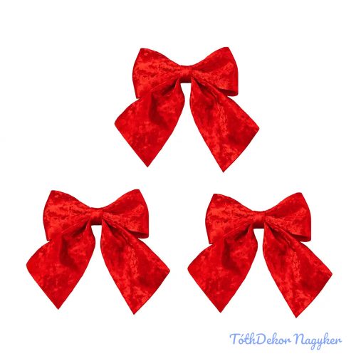 Fényes bársony masni készlet, 9 x 10cm, 3db. - Piros