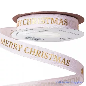 Merry Christmas feliratos ripsz szalag 16mm x 20m - Fehér