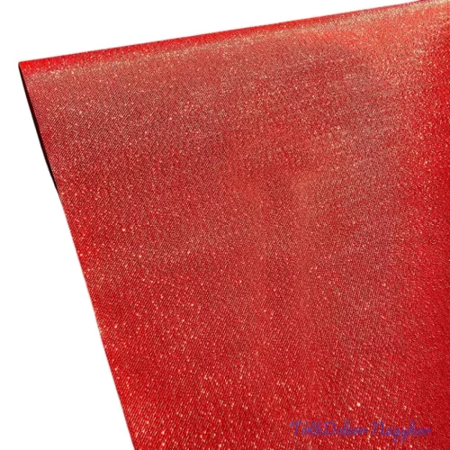 Metál vászon dekorációs anyag, asztali futó, 28cm x 5m - Piros