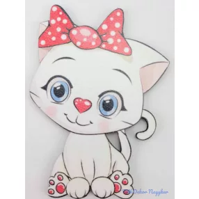 Szívorrú fehér cicás tábla masnival