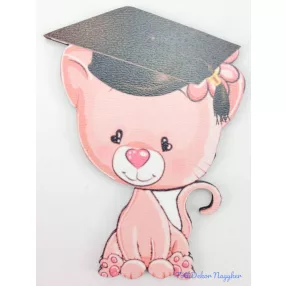 Szívszemű cica ballagó kalapos tábla