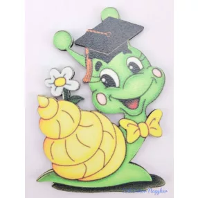 Vigyorgó csiga virággal tábla ballagó kalapban