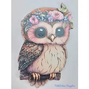 Bagoly tábla virágkoszorúval a fején