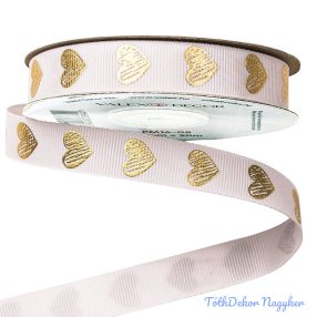 Arany szívecskés ripsz szalag 16mm x 20m - Fehér