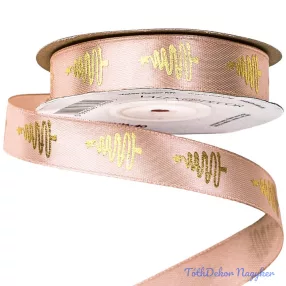 Fenyőfa mintás szatén szalag 16mm x 20m - Púder Bézs