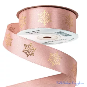 Hópehely mintás  szatén szalag 25mm x 20m - Púder Bézs