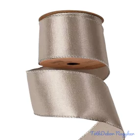   Fényes szatén szalag drótos szegéllyel 63mm x 5m - Ezüst