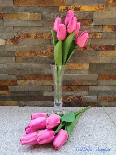 Tulipán 7 fejes selyemvirág csokor 35 cm - Lilás Rózsaszín