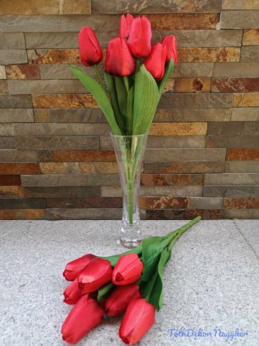 Tulipán 7 fejes selyemvirág csokor 35 cm - Piros