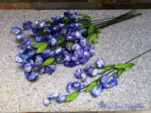 Apró virágos rezgő szálas selyemvirág ág díszítő 35 cm - Kék