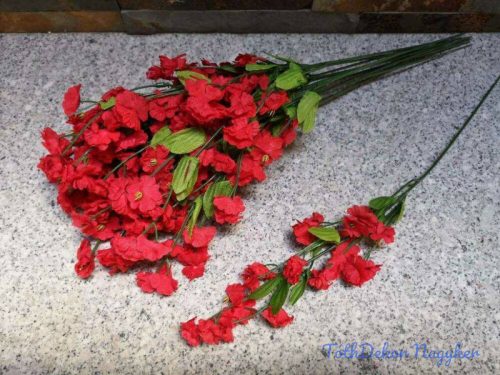 Apró virágos rezgő szálas selyemvirág ág díszítő 35 cm - Piros