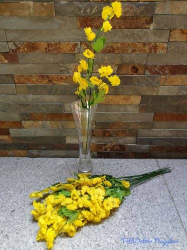 Apró virágos rezgő szálas selyemvirág ág díszítő 35 cm - Sárga