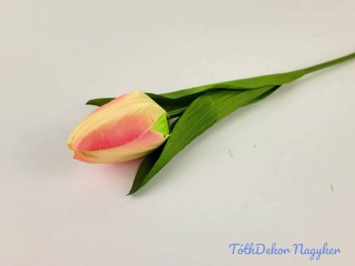 Tulipán szálas szatén 57 cm - Krém-Rózsaszín