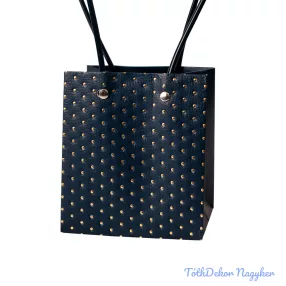 Pöttyös virágtáska 11,5x11,5x13cm - Tengerészkék