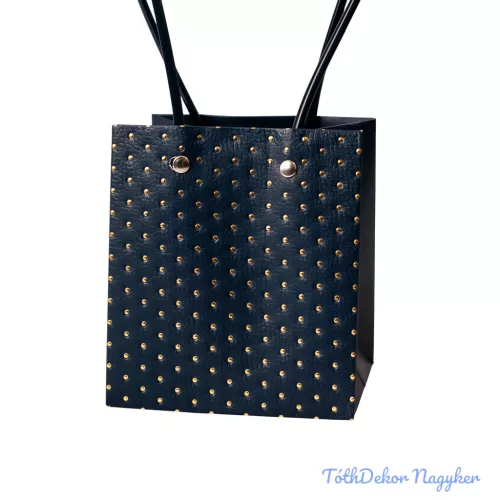 Pöttyös virágtáska 11,5x11,5x13cm - Tengerészkék