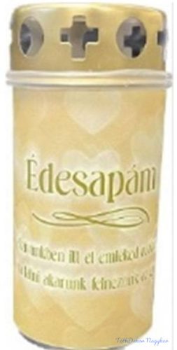 Műanyag fém fedeles mécses mintás 11,5x5,5cm - Édesapám Szívünkben itt él emléked örökre, Ha látni akarunk felnézünk az égre