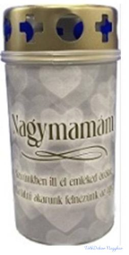 Műanyag fém fedeles mécses mintás 11,5x5,5cm - Nagymamám Szívünkben itt él emléked örökre