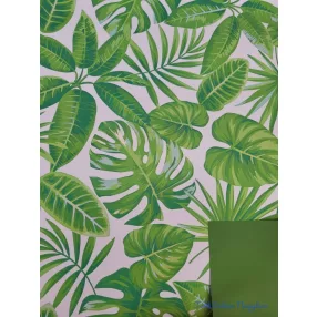   Vízhatlan mintás ív 70x100cm - Zöld Levélmintás - Fehér alapon Világos