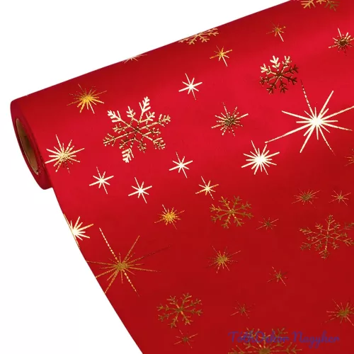 Karácsonyi bársony dekorációs anyag, asztali futó, 28cm x 2.7m - Piros