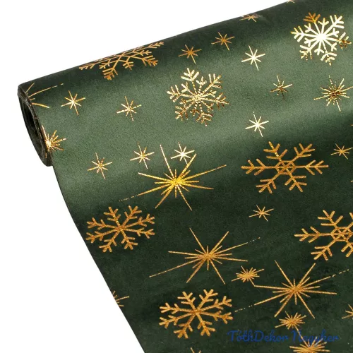Karácsonyi bársony dekorációs anyag, asztali futó, 28cm x 2.7m - Sötétzöld