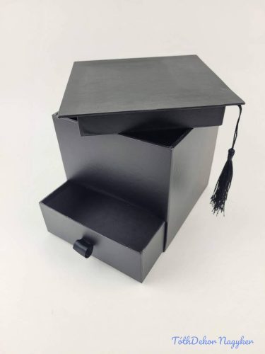 Ballagó kalap fiókos papírdoboz virágbox 16x16x16 cm - Fekete