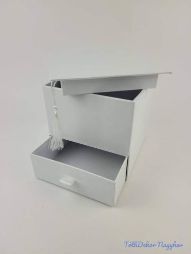 Ballagó kalap fiókos papírdoboz virágbox 16x16x16 cm - Fehér